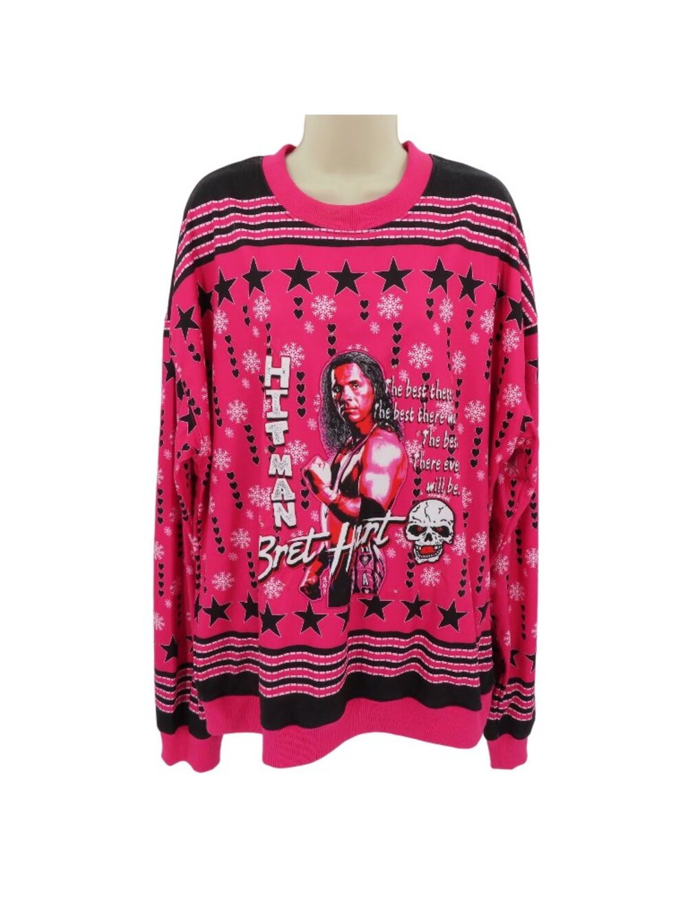 WWE Womens XL Hitman Bret Hart Pink Black Light Up Christmas Sweater Pullover